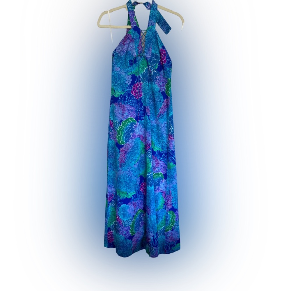 70’s Blue Floral Halter Maxi Dress - Sleeveless Summer Dress